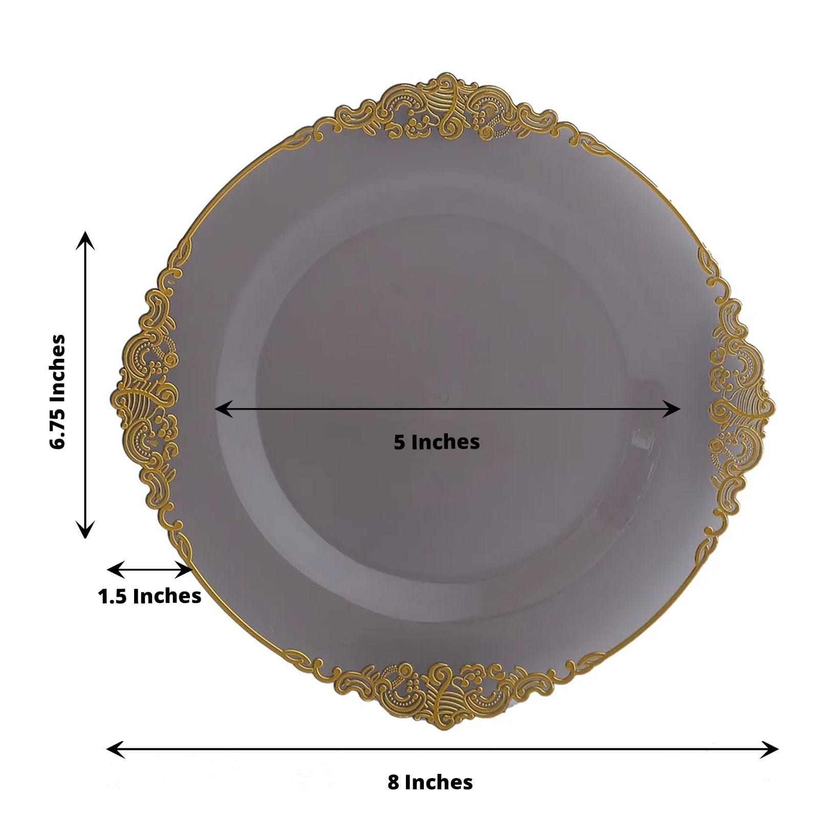 10 Round Plastic Salad Dinner Plates with Embossed Baroque Rim - Disposable Tableware