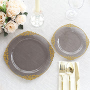 10 Round Plastic Salad Dinner Plates with Embossed Baroque Rim - Disposable Tableware