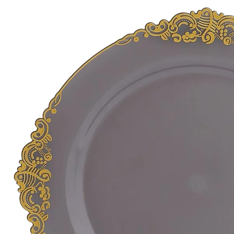 10 Round Plastic Salad Dinner Plates with Embossed Baroque Rim - Disposable Tableware