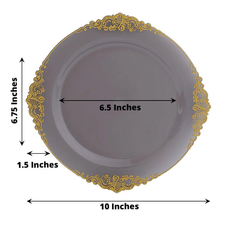 10 Round Plastic Salad Dinner Plates with Embossed Baroque Rim - Disposable Tableware