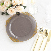 10 Round Plastic Salad Dinner Plates with Embossed Baroque Rim - Disposable Tableware