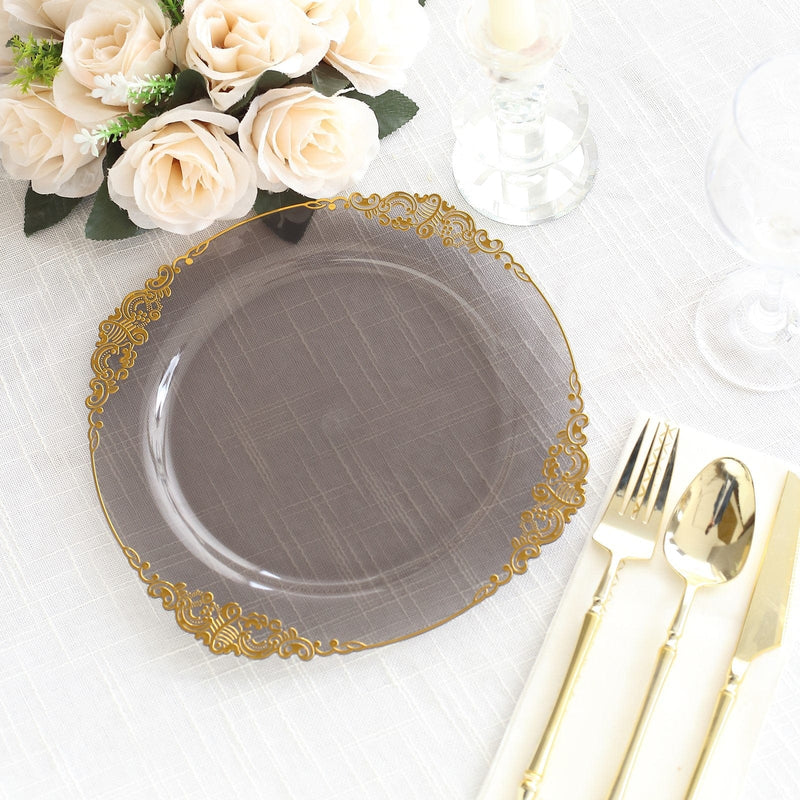 10 Round Plastic Salad Dinner Plates with Embossed Baroque Rim - Disposable Tableware