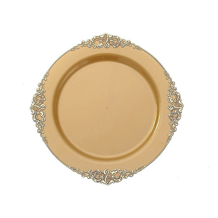 10 Round Plastic Salad Dinner Plates with Embossed Baroque Rim - Disposable Tableware DSP_PLR1310_10_GDGD