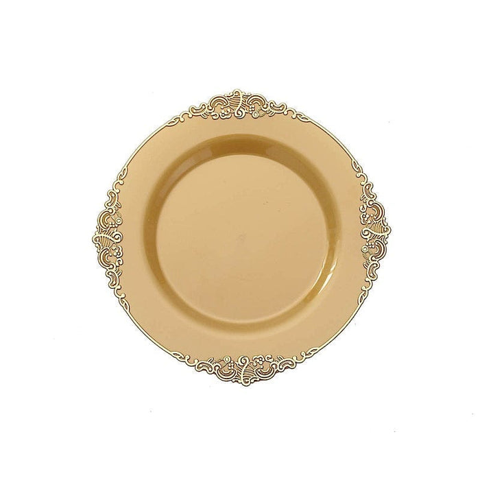10 Round Plastic Salad Dinner Plates with Embossed Baroque Rim - Disposable Tableware DSP_PLR1310_7_GDGD