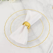 10 Round Plastic Salad Dinner Plates with Gold Swirl Design Rim - Disposable Tableware