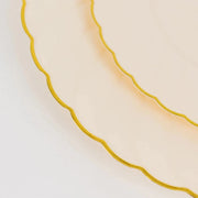 10 Round Plastic Salad Dinner Plates with Gold Swirl Design Rim - Disposable Tableware