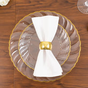 10 Round Plastic Salad Dinner Plates with Gold Swirl Design Rim - Disposable Tableware