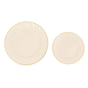 10 Round Plastic Salad Dinner Plates with Gold Swirl Design Rim - Disposable Tableware