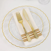 10 Round Plastic Salad Dinner Plates with Gold Swirl Design Rim - Disposable Tableware