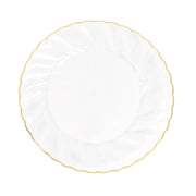 10 Round Plastic Salad Dinner Plates with Gold Swirl Design Rim - Disposable Tableware DSP_PLR0021_7_CLGD