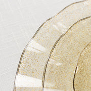 10 Round Plastic Salad Dinner Plates with Gold Wavy Rim - Disposable Tableware