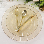 10 Round Plastic Salad Dinner Plates with Gold Wavy Rim - Disposable Tableware