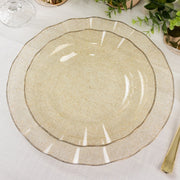 10 Round Plastic Salad Dinner Plates with Gold Wavy Rim - Disposable Tableware