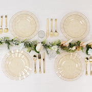 10 Round Plastic Salad Dinner Plates with Gold Wavy Rim - Disposable Tableware
