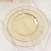 10 Round Plastic Salad Dinner Plates with Gold Wavy Rim - Disposable Tableware