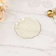 10 Round Plastic Salad Dinner Plates with Gold Wavy Rim - Disposable Tableware