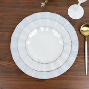 10 Round Plastic Salad Dinner Plates with Gold Wavy Rim - Disposable Tableware