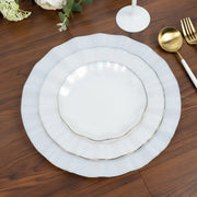 10 Round Plastic Salad Dinner Plates with Gold Wavy Rim - Disposable Tableware