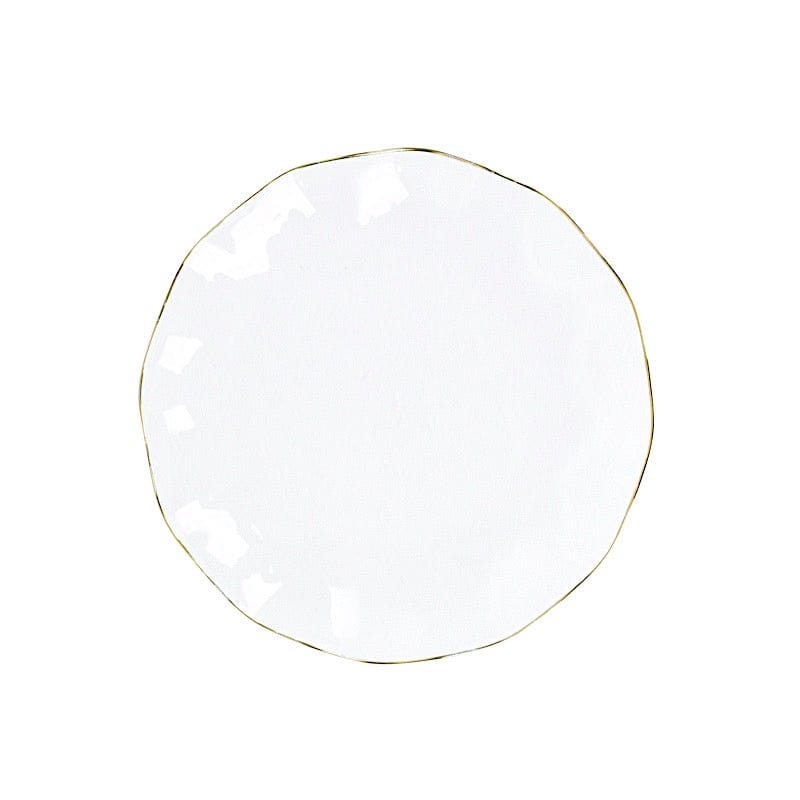 10 Round Plastic Salad Dinner Plates with Gold Wavy Rim - Disposable Tableware