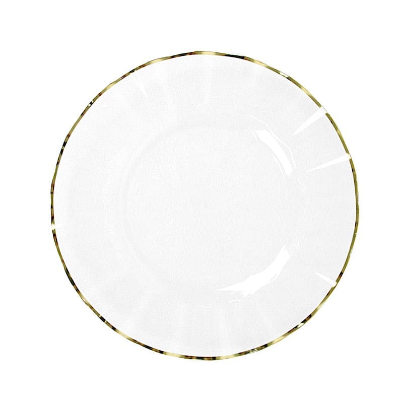 10 Round Plastic Salad Dinner Plates with Gold Wavy Rim - Disposable Tableware