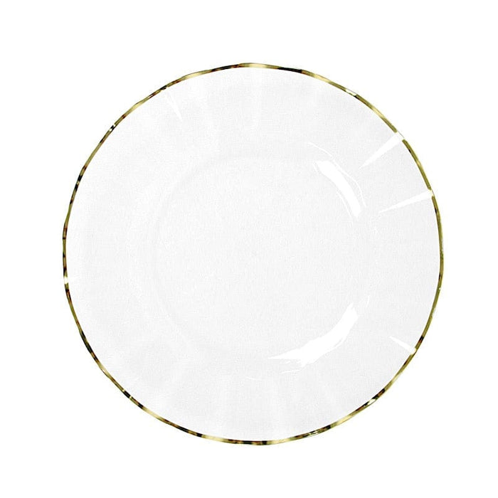 10 Round Plastic Salad Dinner Plates with Gold Wavy Rim - Disposable Tableware