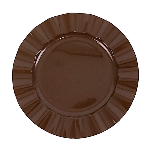 10 Round Plastic Salad Dinner Plates with Gold Wavy Rim - Disposable Tableware DSP_PLR0016_11_BRN