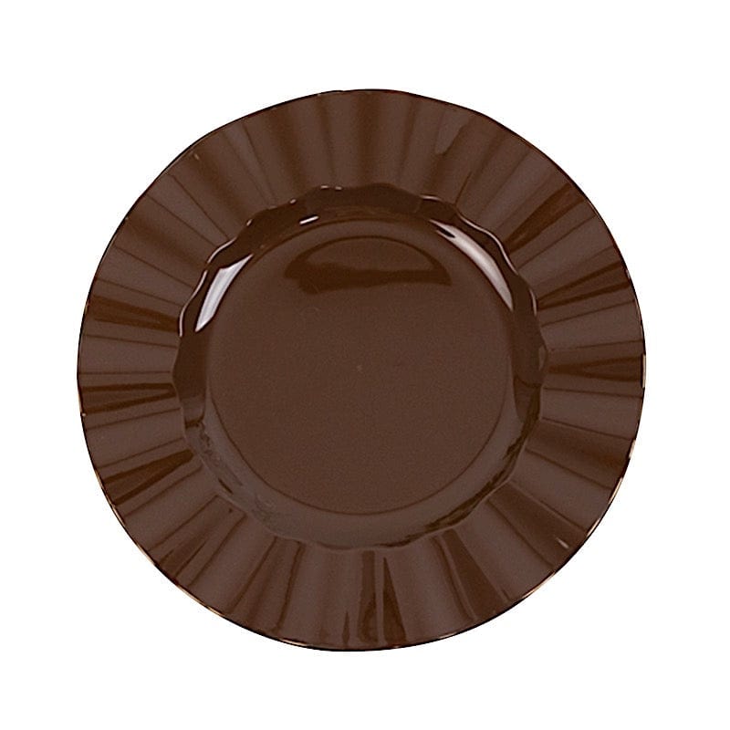 10 Round Plastic Salad Dinner Plates with Gold Wavy Rim - Disposable Tableware DSP_PLR0016_9_BRN