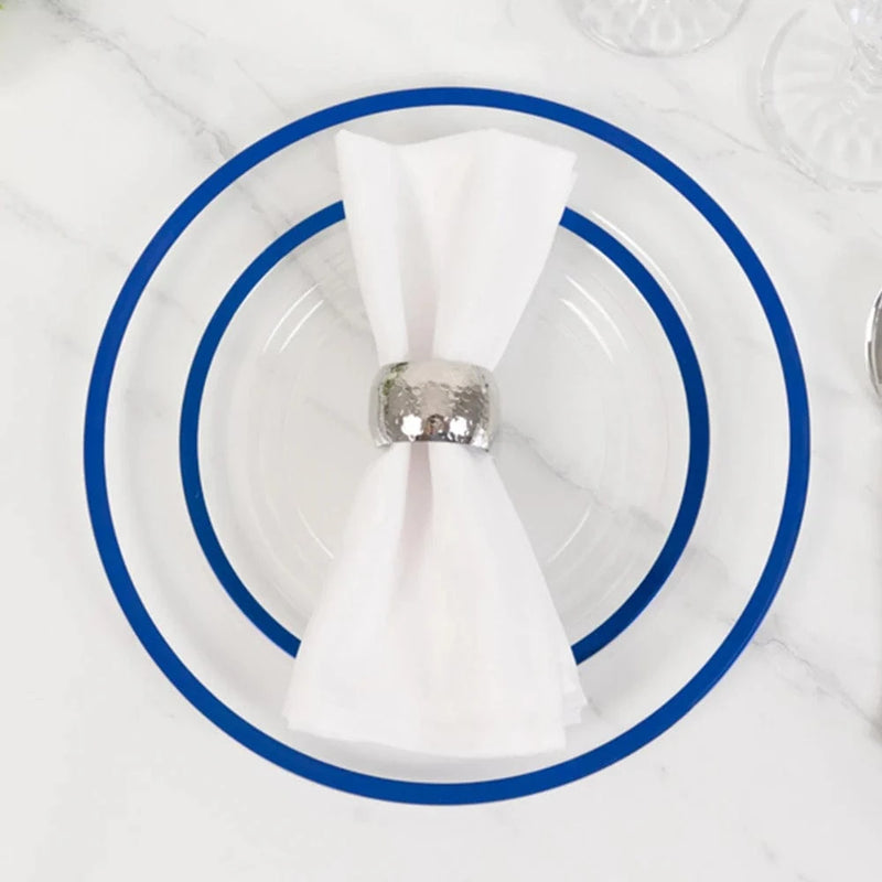 10 Round Plastic Salad Plates with Gold Rim - Disposable Tableware