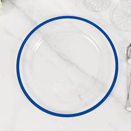 10 Round Plastic Salad Plates with Gold Rim - Disposable Tableware
