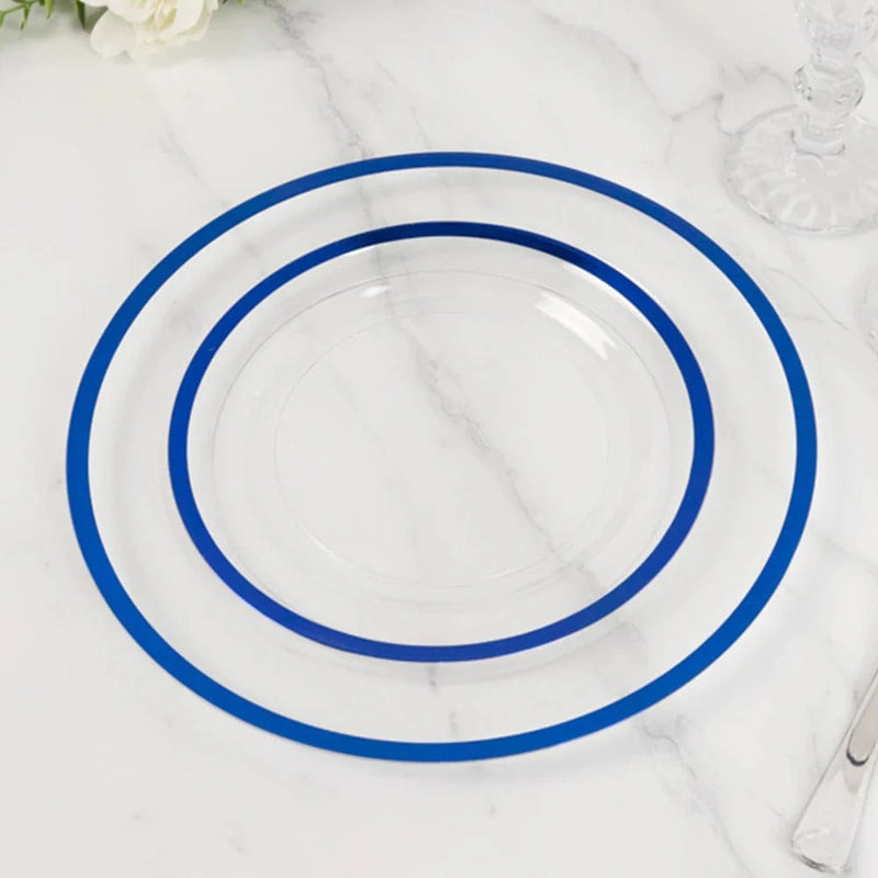 10 Round Plastic Salad Plates with Gold Rim - Disposable Tableware