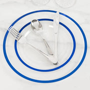 10 Round Plastic Salad Plates with Gold Rim - Disposable Tableware