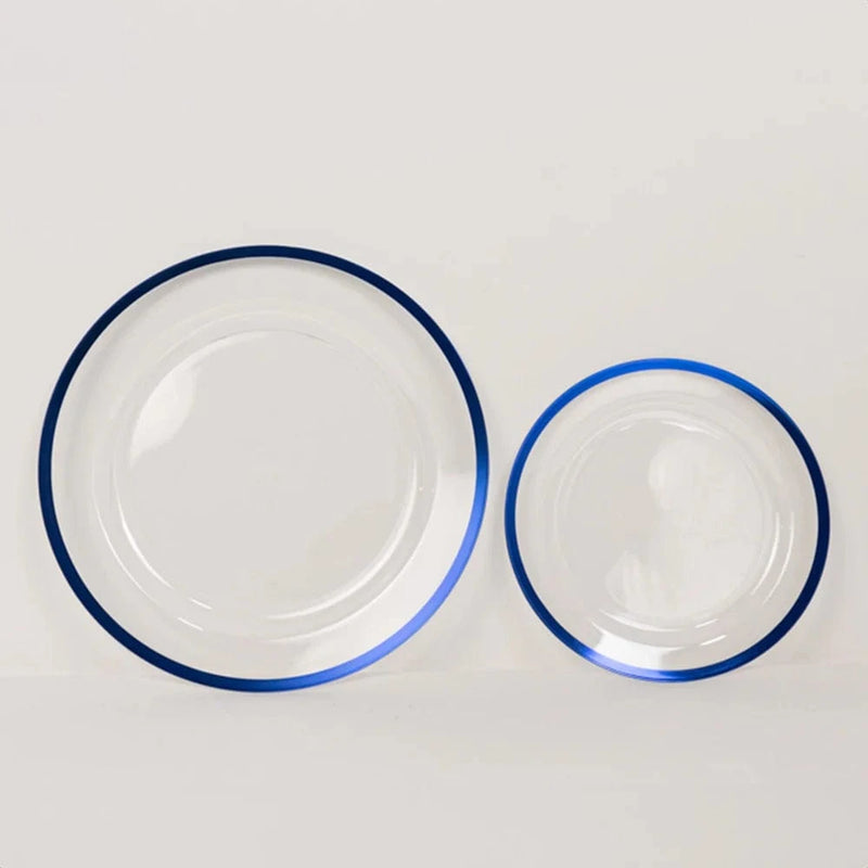 10 Round Plastic Salad Plates with Gold Rim - Disposable Tableware