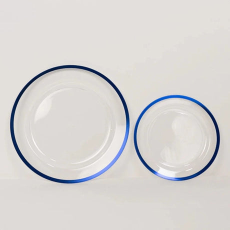 10 Round Plastic Salad Plates with Gold Rim - Disposable Tableware