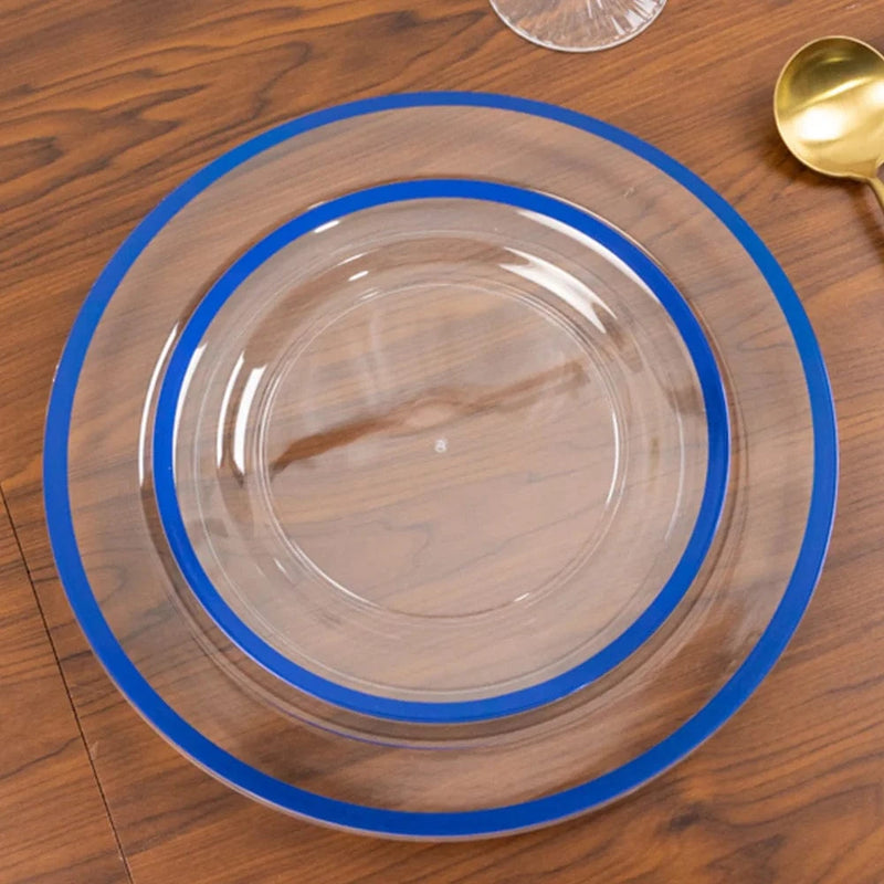 10 Round Plastic Salad Plates with Gold Rim - Disposable Tableware