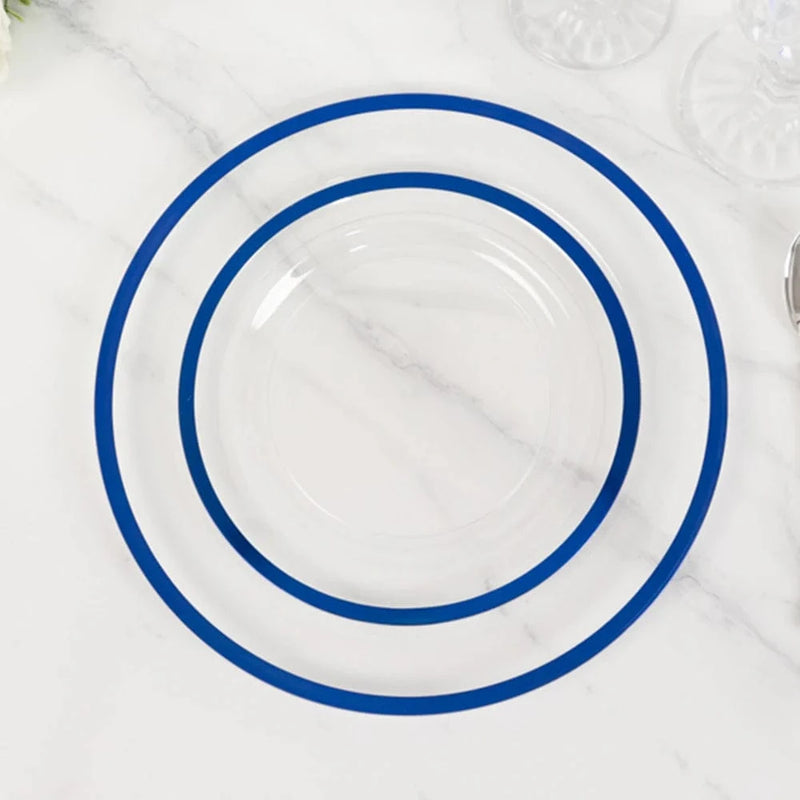 10 Round Plastic Salad Plates with Gold Rim - Disposable Tableware
