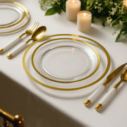 10 Round Plastic Salad Plates with Gold Rim - Disposable Tableware
