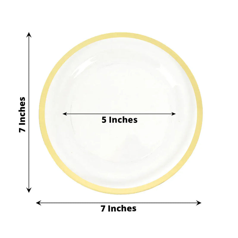 10 Round Plastic Salad Plates with Gold Rim - Disposable Tableware