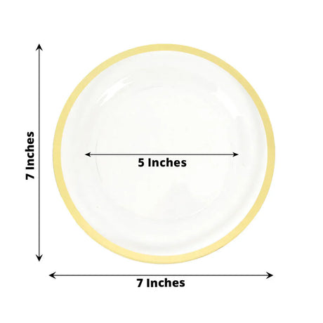 10 Round Plastic Salad Plates with Gold Rim - Disposable Tableware