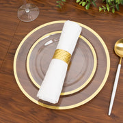 10 Round Plastic Salad Plates with Gold Rim - Disposable Tableware
