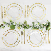 10 Round Plastic Salad Plates with Gold Rim - Disposable Tableware