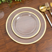 10 Round Plastic Salad Plates with Gold Rim - Disposable Tableware