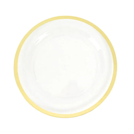 10 Round Plastic Salad Plates with Gold Rim - Disposable Tableware