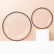 10 Round Plastic Salad Plates with Gold Rim - Disposable Tableware