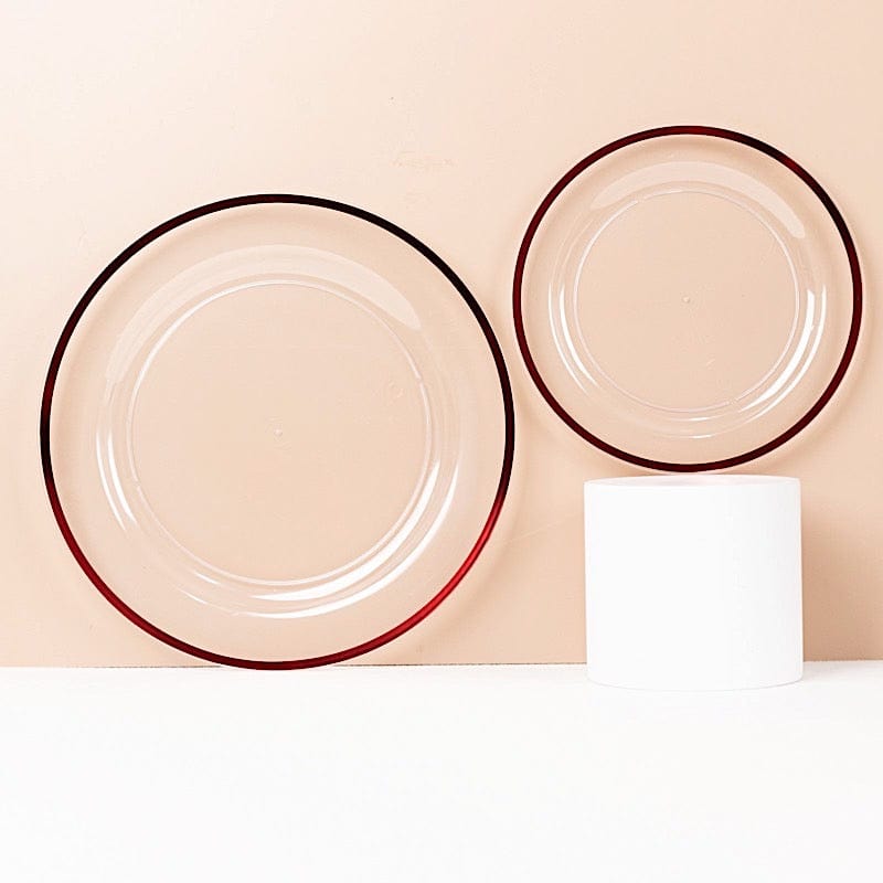 10 Round Plastic Salad Plates with Gold Rim - Disposable Tableware