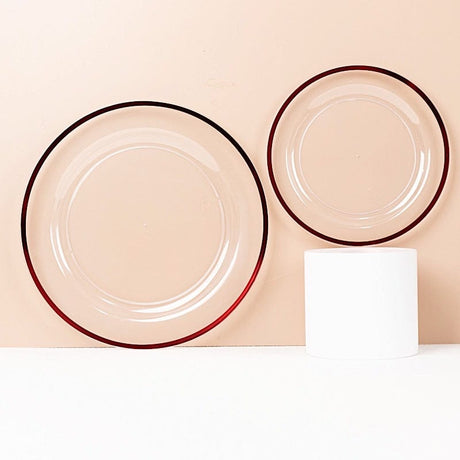10 Round Plastic Salad Plates with Gold Rim - Disposable Tableware