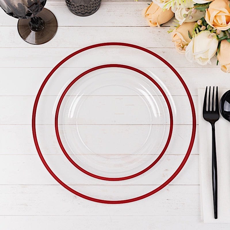 10 Round Plastic Salad Plates with Gold Rim - Disposable Tableware
