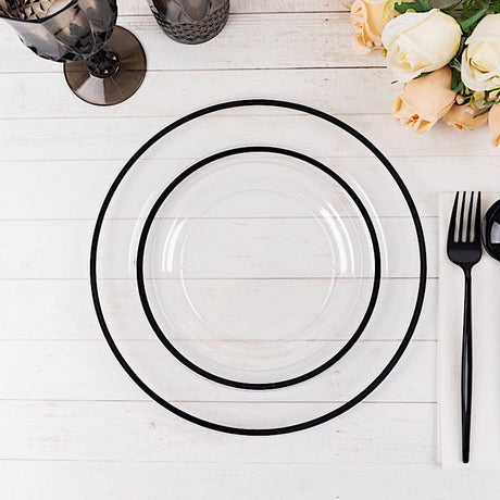 10 Round Plastic Salad Plates with Gold Rim - Disposable Tableware