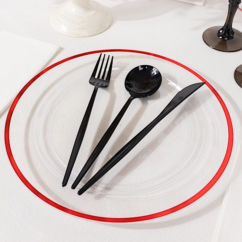 10 Round Plastic Salad Plates with Gold Rim - Disposable Tableware