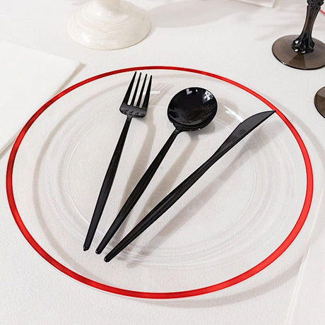 10 Round Plastic Salad Plates with Gold Rim - Disposable Tableware