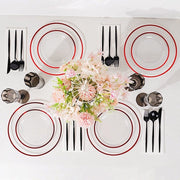 10 Round Plastic Salad Plates with Gold Rim - Disposable Tableware